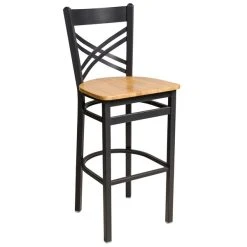 Promo ✔️ BFM Seating 2130BNTW-SB Akrin Sand Black Steel Bar Height Chair With Cross Steel Back And Natural Ash Wooden Seat 🔥