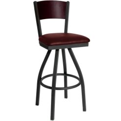 Buy ⌛ BFM Seating 2150SBUV-MHSB Dale Sand Black Metal Swivel Bar Height Chair With Mahogany Finish Wooden Back And 2" Burgundy Vinyl Seat ????