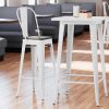 Hot Sale ???? LT&S Alloy Series Lancaster Table & Seating Alloy Series White Metal Indoor Industrial Cafe Bar Height Stool With Vertical Slat Back And Black Wood Seat ❤️