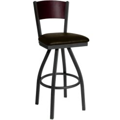 Budget ???? BFM Seating 2150SDBV-MHSB Dale Sand Black Metal Swivel Bar Height Chair With Mahogany Finish Wooden Back And 2" Dark Brown Vinyl Seat ????