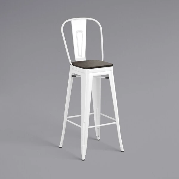 Hot Sale ๐ LT&S Alloy Series Lancaster Table & Seating Alloy Series White Metal Indoor Industrial Cafe Bar Height Stool With Vertical Slat Back And Black Wood Seat โค๏ธ - Image 2