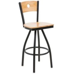 Best Sale ✔️ BFM Seating 2152SNTW-NTSB Darby Sand Black Metal Bar Height Chair With Natural Wooden Back And Swivel Seat 🎁