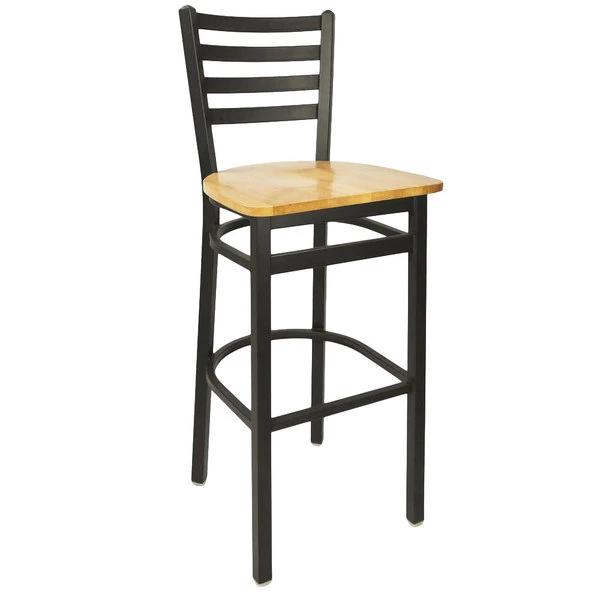 New 😉 BFM Seating 2160BNTW-SB Lima Metal Ladder Back Barstool With Natural Wooden Seat 🎁