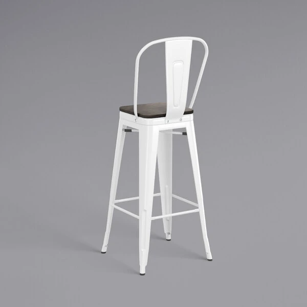 Hot Sale ๐ LT&S Alloy Series Lancaster Table & Seating Alloy Series White Metal Indoor Industrial Cafe Bar Height Stool With Vertical Slat Back And Black Wood Seat โค๏ธ - Image 3