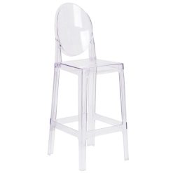 Promo ❤️ Flash Furniture OW-GHOSTBACK-29-GG Ghost Transparent Polycarbonate Outdoor / Indoor Bar Height Stool With Oval Back ????