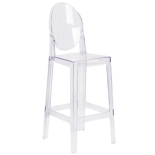 Promo ❤️ Flash Furniture OW-GHOSTBACK-29-GG Ghost Transparent Polycarbonate Outdoor / Indoor Bar Height Stool With Oval Back 🥰