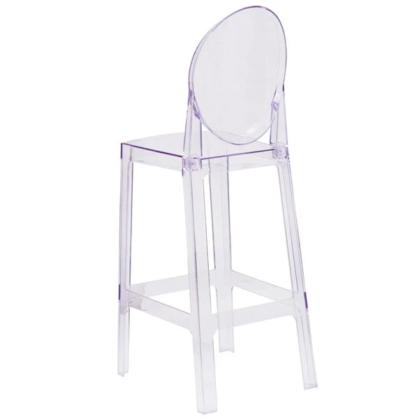 Promo ❤️ Flash Furniture OW-GHOSTBACK-29-GG Ghost Transparent Polycarbonate Outdoor / Indoor Bar Height Stool With Oval Back 🥰 - Image 2