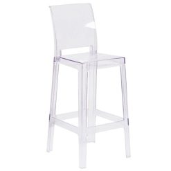 New ⭐ Flash Furniture OW-SQUAREBACK-29-GG Ghost Transparent Polycarbonate Outdoor / Indoor Bar Height Stool With Square Back ????