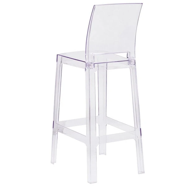 New ⭐ Flash Furniture OW-SQUAREBACK-29-GG Ghost Transparent Polycarbonate Outdoor / Indoor Bar Height Stool With Square Back 👏 - Image 2