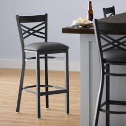 Promo ???? Lancaster Table & Seating Black Cross Back Bar Height Chair With Dark Gray Padded Seat ????