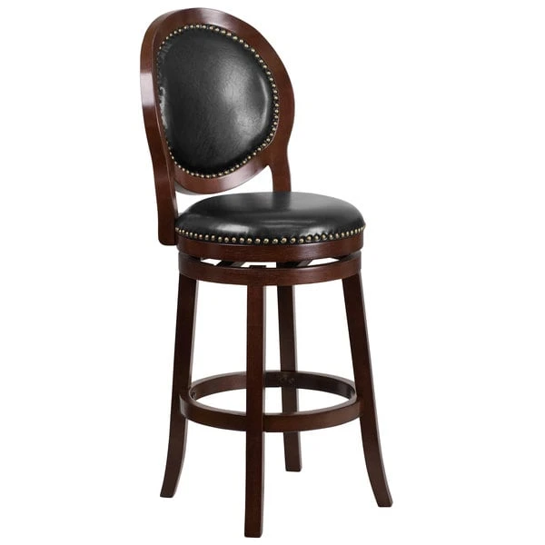 Best Pirce 🌟 Flash Furniture TA-550130-CA-GG Cappuccino Wood Bar Height Oval Back Stool With Black Leather Swivel Seat ❤️
