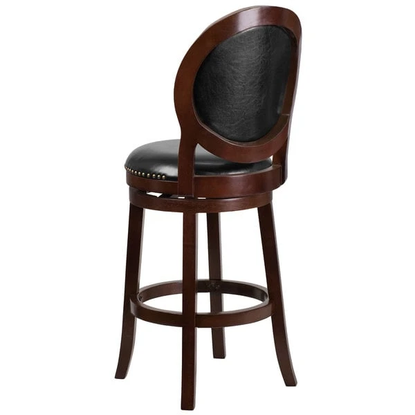 Best Pirce 🌟 Flash Furniture TA-550130-CA-GG Cappuccino Wood Bar Height Oval Back Stool With Black Leather Swivel Seat ❤️ - Image 2