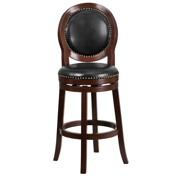 Best Pirce 🌟 Flash Furniture TA-550130-CA-GG Cappuccino Wood Bar Height Oval Back Stool With Black Leather Swivel Seat ❤️ - Image 3