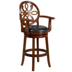 Best Sale ???? Flash Furniture TA-550230-BDY-GG Brandy Wood Bar Height Designer Back Stool With Black Leather Swivel Seat ????