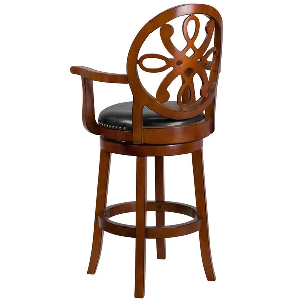 Best Sale ๐ Flash Furniture TA-550230-BDY-GG Brandy Wood Bar Height Designer Back Stool With Black Leather Swivel Seat ๐ - Image 2