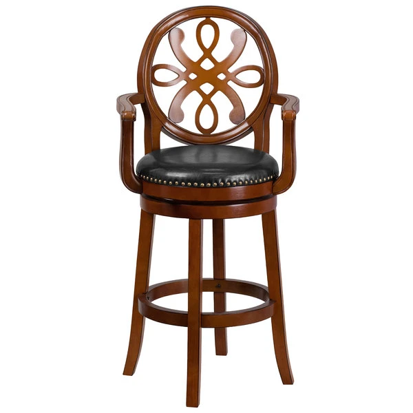 Best Sale ๐ Flash Furniture TA-550230-BDY-GG Brandy Wood Bar Height Designer Back Stool With Black Leather Swivel Seat ๐ - Image 3