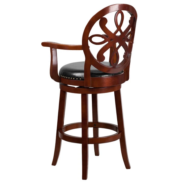 Outlet 🎉 Flash Furniture TA-550230-CHY-GG Cherry Wood Bar Height Designer Back Stool With Black Leather Swivel Seat 🔔 - Image 2