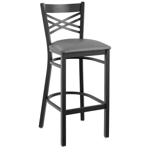 Promo ๐งจ Lancaster Table & Seating Black Cross Back Bar Height Chair With Dark Gray Padded Seat ๐ - Image 2