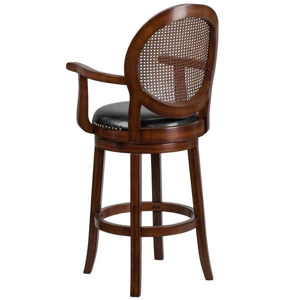 Budget 👏 Flash Furniture TA-550430-E-GG Expresso Bar Height Woven Rattan Back Stool With Black Leather Swivel Seat 🥰 - Image 2