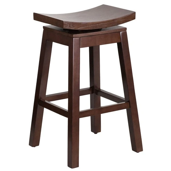 Promo 😉 Flash Furniture TA-SADDLE-1-GG Cappuccino Wood Bar Height Stool With Auto Swivel Seat 🥰