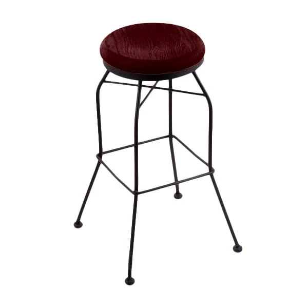 Promo ⌛ Holland Bar Stool 302030BWDCOak Black Wrinkle Steel Bar Height Swivel Stool With Dark Cherry Oak Wood Seat ✨
