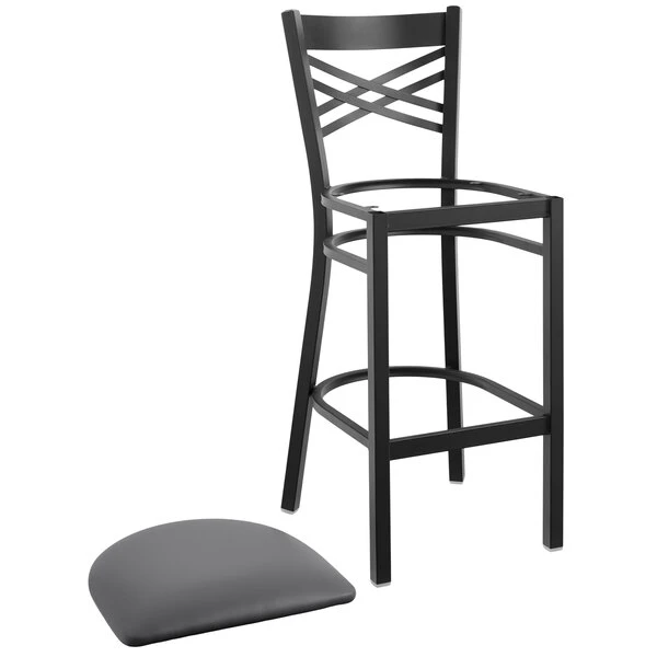 Promo ๐งจ Lancaster Table & Seating Black Cross Back Bar Height Chair With Dark Gray Padded Seat ๐ - Image 4