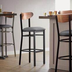 Best Pirce ⌛ LT&S Boomerang Series Lancaster Table & Seating Boomerang Bar Height Black Chair With Dark Gray Vinyl Seat And Vintage Wood Back ✔️
