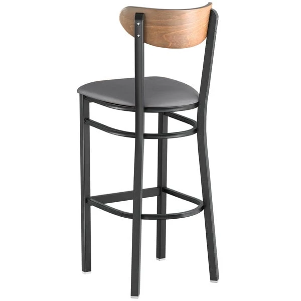 Best Pirce ⌛ LT&S Boomerang Series Lancaster Table & Seating Boomerang Bar Height Black Chair With Dark Gray Vinyl Seat And Vintage Wood Back ✔️ - Image 3