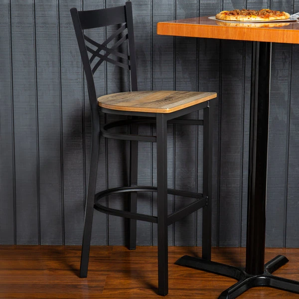 Deals ๐คฉ Lancaster Table & Seating Black Cross Back Bar Height Chair With Driftwood Seat ๐