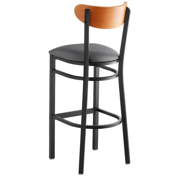 Coupon ๐ LT&S Boomerang Series Lancaster Table & Seating Boomerang Bar Height Black Chair With Dark Gray Vinyl Seat And Cherry Back ๐ฏ - Image 3