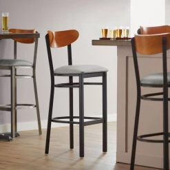 Top 10 🌟 LT&S Boomerang Series Lancaster Table & Seating Boomerang Bar Height Black Chair With Light Gray Vinyl Seat And Cherry Back 🔥