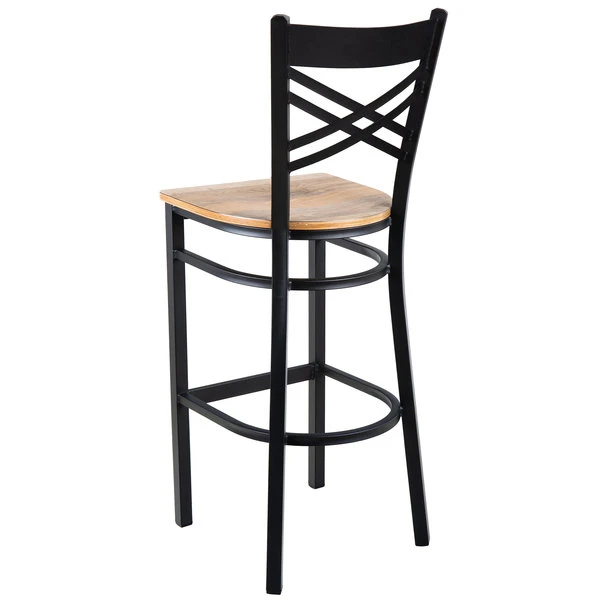 Deals ๐คฉ Lancaster Table & Seating Black Cross Back Bar Height Chair With Driftwood Seat ๐ - Image 3