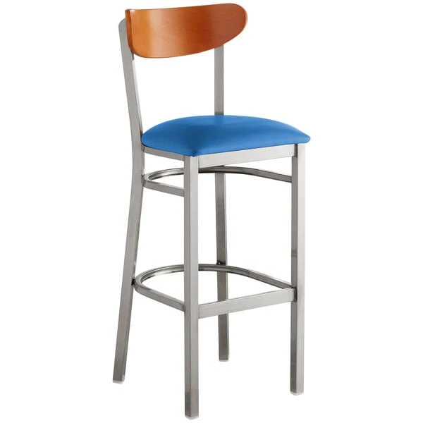 Promo ๐งจ LT&S Boomerang Series Lancaster Table & Seating Boomerang Bar Height Clear ๐งฅ Coat Chair With Blue Vinyl Seat And Cherry Back โ - Image 2