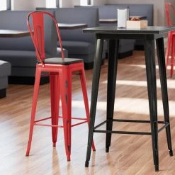 Buy ๐ฅฐ LT&S Alloy Series Lancaster Table & Seating Alloy Series Distressed Red Metal Indoor Industrial Cafe Bar Height Stool With Vertical Slat Back And Black Wood Seat โ