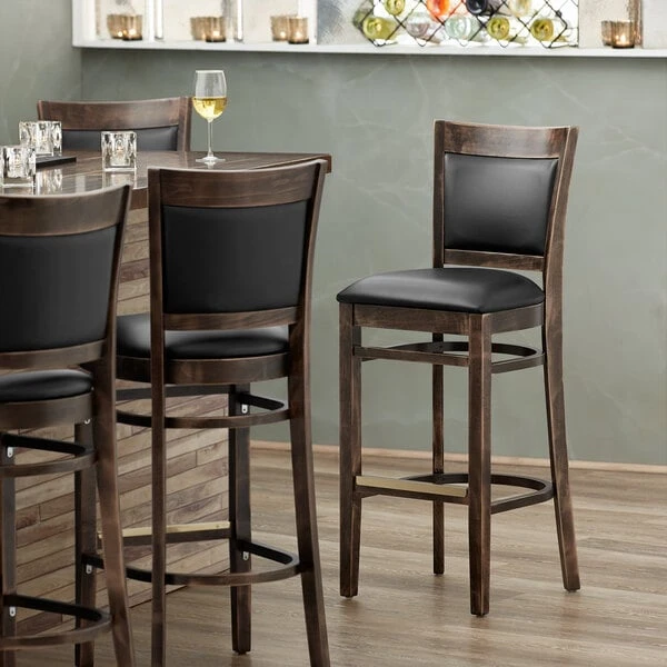 Wholesale 🥰 Lancaster Table & Seating Sofia Vintage Finish Upholstered Back Bar Height Chair With Black Padded Seat 🌟