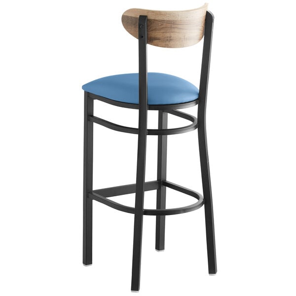 Lancaster Table & Seating Boomerang Bar Height Black Chair with Blue Vinyl Seat and Driftwood Back Best Sale ✨ LT&S Boomerang Series Lancaster Table & Seating Boomerang Bar Height Black Chair With Blue Vinyl Seat And Driftwood Back ❤️ -Lancaster Shop unnamed file 2376