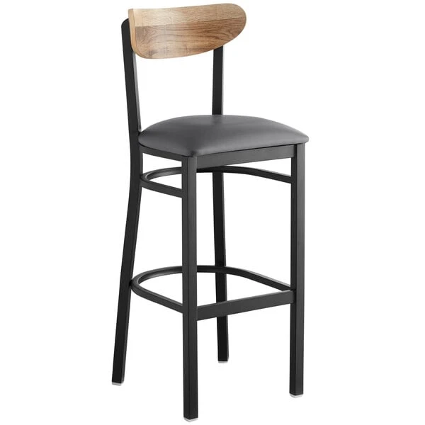 Budget 👏 LT&S Boomerang Series Lancaster Table & Seating Boomerang Bar Height Black Chair With Dark Gray Vinyl Seat And Driftwood Back 😉 - Image 2