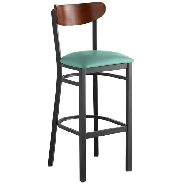 Top 10 💯 LT&S Boomerang Series Lancaster Table & Seating Boomerang Bar Height Black Chair With Seafoam Vinyl Seat And Antique Walnut Back ❤️ - Image 2