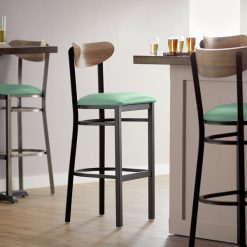 Best deal ???? LT&S Boomerang Series Lancaster Table & Seating Boomerang Bar Height Black Chair With Seafoam Vinyl Seat And Driftwood Back ????