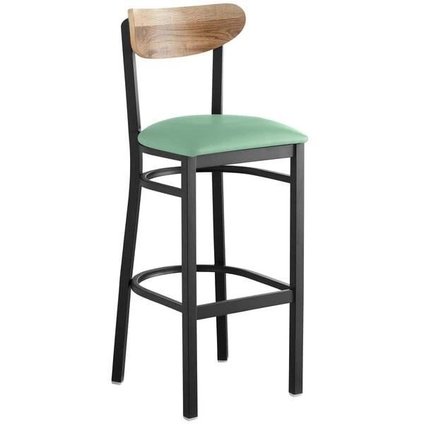 Best deal 👍 LT&S Boomerang Series Lancaster Table & Seating Boomerang Bar Height Black Chair With Seafoam Vinyl Seat And Driftwood Back 😀 - Image 2