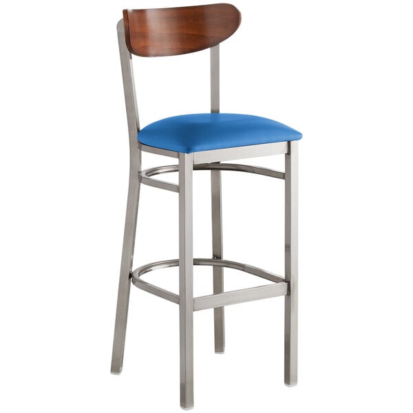 Lancaster Table & Seating Boomerang Bar Height Clear Coat Chair with Blue Vinyl Seat and Antique Walnut Back Brand new ???? LT&S Boomerang Series Lancaster Table & Seating Boomerang Bar Height Clear ???? Coat Chair With Blue Vinyl Seat And Antique Walnut Back ✨ -Lancaster Shop unnamed file 2396