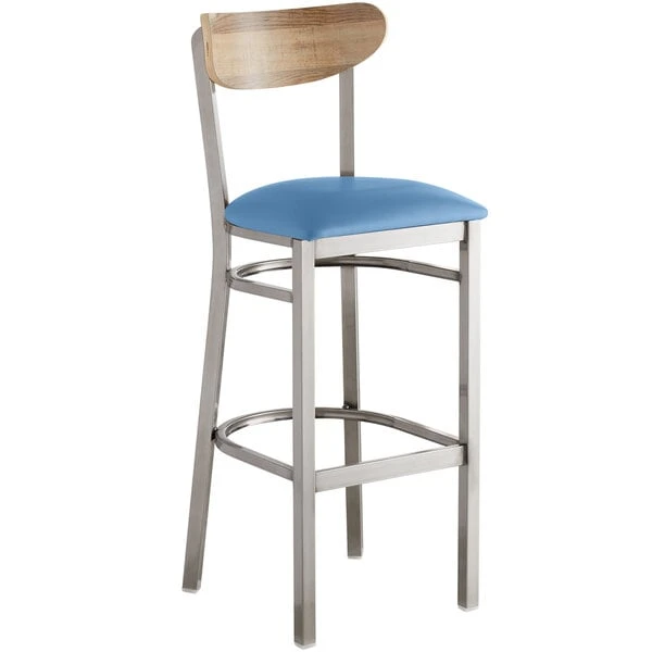 Outlet ๐ LT&S Boomerang Series Lancaster Table & Seating Boomerang Bar Height Clear ๐งฅ Coat Chair With Blue Vinyl Seat And Driftwood Back ๐งจ - Image 2