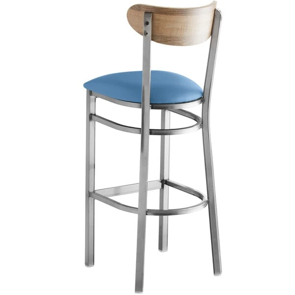 Outlet ๐ LT&S Boomerang Series Lancaster Table & Seating Boomerang Bar Height Clear ๐งฅ Coat Chair With Blue Vinyl Seat And Driftwood Back ๐งจ - Image 3