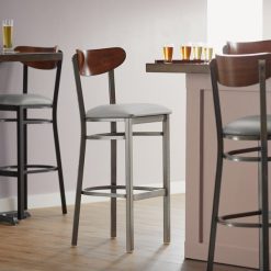 Best reviews of ???? LT&S Boomerang Series Lancaster Table & Seating Boomerang Bar Height Clear ???? Coat Chair With Light Gray Vinyl Seat And Antique Walnut Back ????