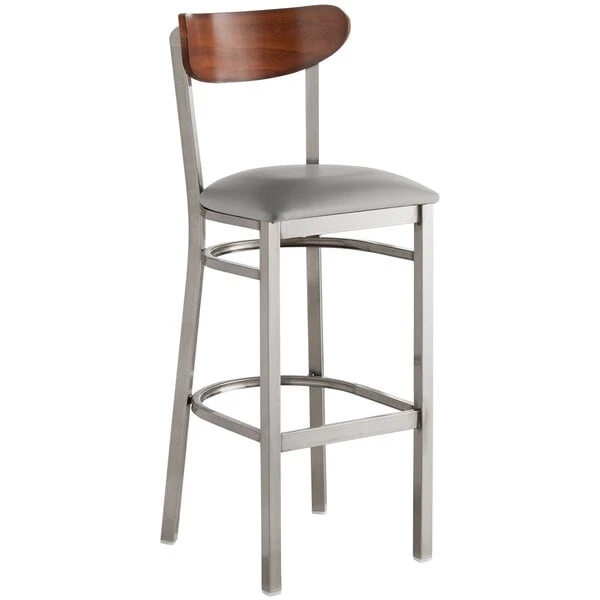 Best reviews of 🌟 LT&S Boomerang Series Lancaster Table & Seating Boomerang Bar Height Clear 🧥 Coat Chair With Light Gray Vinyl Seat And Antique Walnut Back 🌟 - Image 2