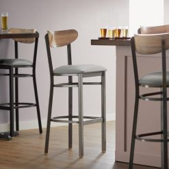 Best Sale ⌛ LT&S Boomerang Series Lancaster Table & Seating Boomerang Bar Height Clear ???? Coat Chair With Light Gray Vinyl Seat And Driftwood Back ????