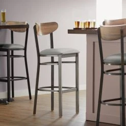 Best Sale ⌛ LT&S Boomerang Series Lancaster Table & Seating Boomerang Bar Height Clear 🧥 Coat Chair With Light Gray Vinyl Seat And Driftwood Back 🌟
