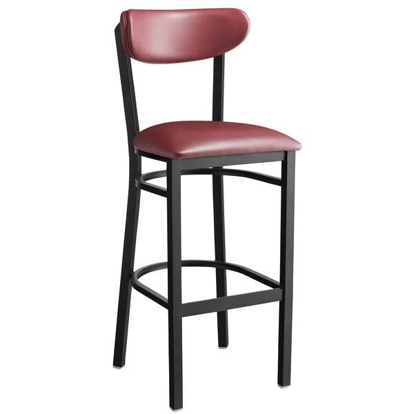 New 👏 LT&S Boomerang Series Lancaster Table & Seating Boomerang Bar Height Black 🧥 Coat Chair With Burgundy Vinyl Seat And Back 😀 - Image 2