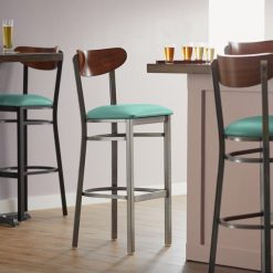 Best Sale ???? LT&S Boomerang Series Lancaster Table & Seating Boomerang Bar Height Clear ???? Coat Chair With Seafoam Vinyl Seat And Antique Walnut Back ✨