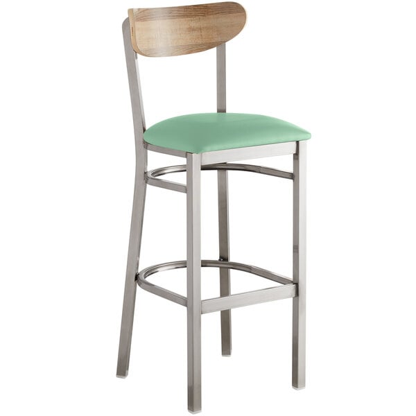 Lancaster Table & Seating Boomerang Bar Height Clear Coat Chair with Seafoam Vinyl Seat and Driftwood Back Budget ???? LT&S Boomerang Series Lancaster Table & Seating Boomerang Bar Height Clear ???? Coat Chair With Seafoam Vinyl Seat And Driftwood Back ???? -Lancaster Shop unnamed file 2414
